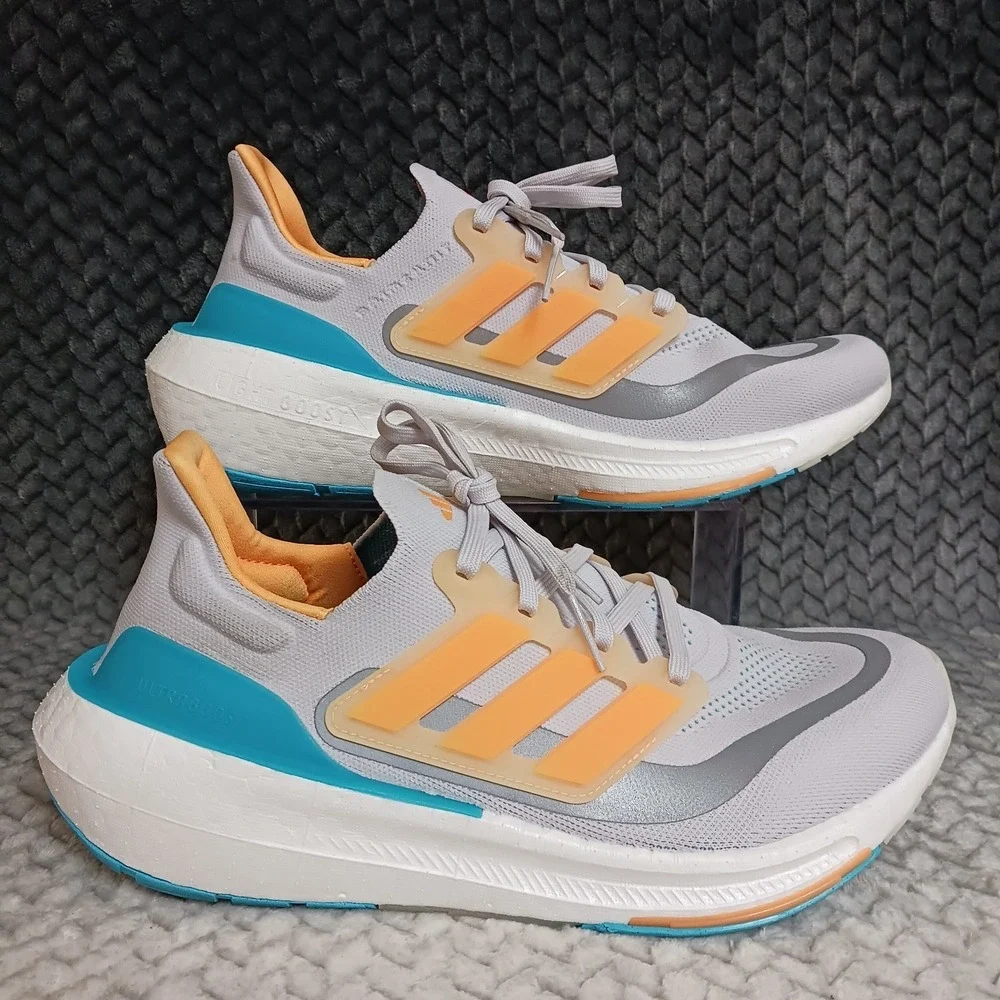 Adidas UltraBoost Light Grey Flash Orange Cyan Men's Walking Running Shoes Sz 10